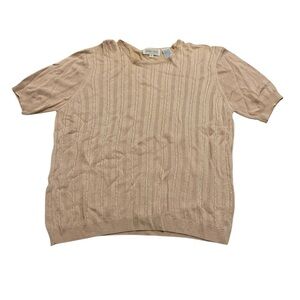 Vintage Jeanne Pierre Cable Knit Short Sleeve Sweater Beige Size S 80s